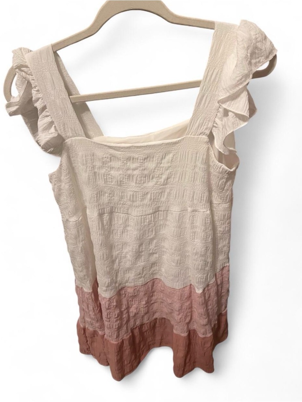 SHEIN Cream & Dusty Rose Tiered Ruffle Mini Dress